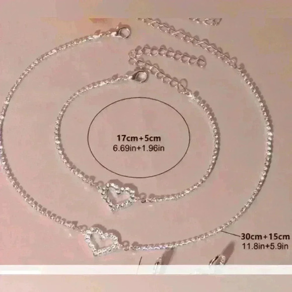 NWOT Gorgeous Shiny Heart Shaped Rhinestone Necklace, Earrings and Brace… - Picture 5 of 6